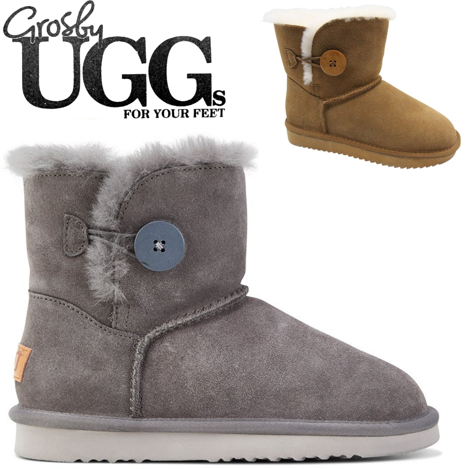 Grosby Womens Button UGG Boots Sheepskin Water Resistant Ankle Shoes Slippers-1