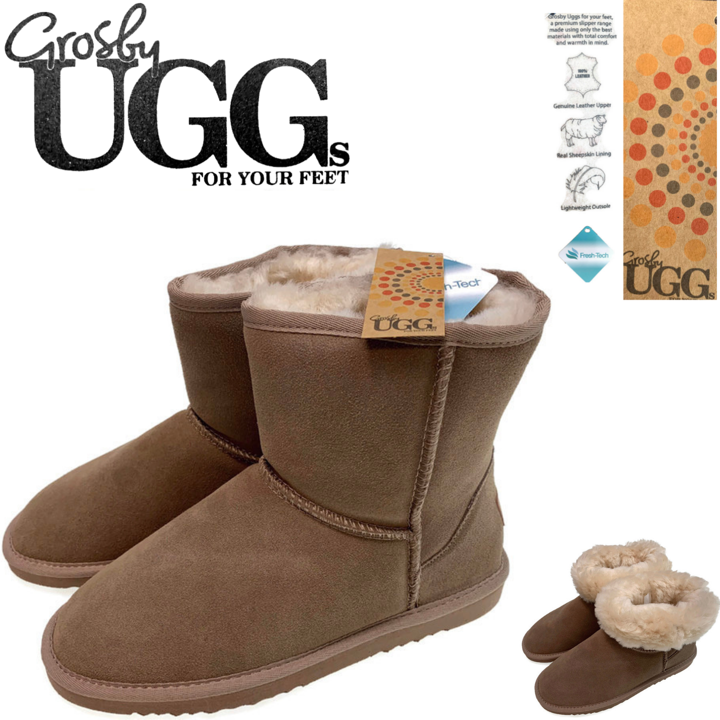 GROSBY Jillaroo Ladies UGG Boots Genuine Sheepskin Suede Leather High Classic Moccasins - Mushroom-1