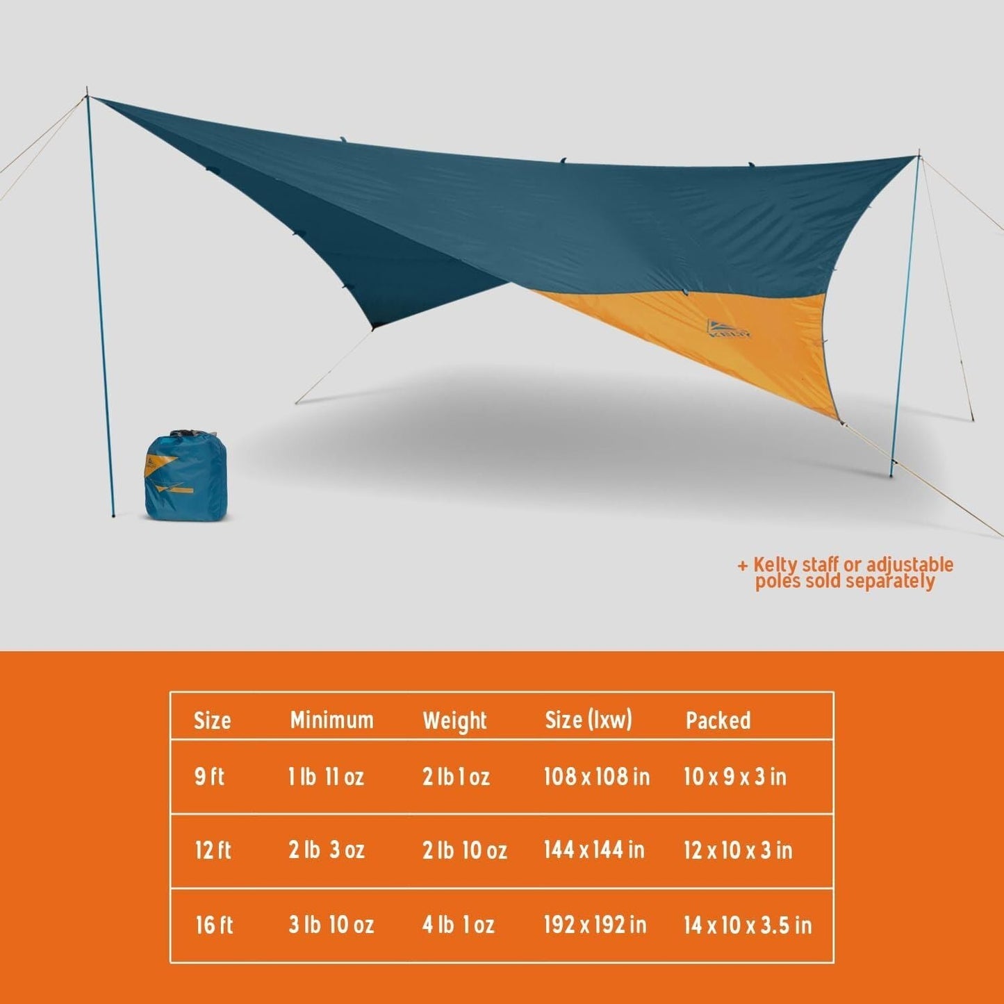 KELTY Noah's Tarp 12FT Sun Shelter Rainfly Lightweight Waterproof Camping Tent