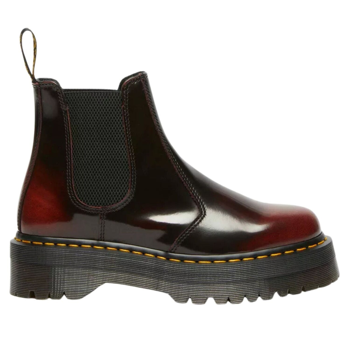 Dr. Martens 2976 Arcadia Quad Chelsea Leather Platform Boots in Cherry Red
