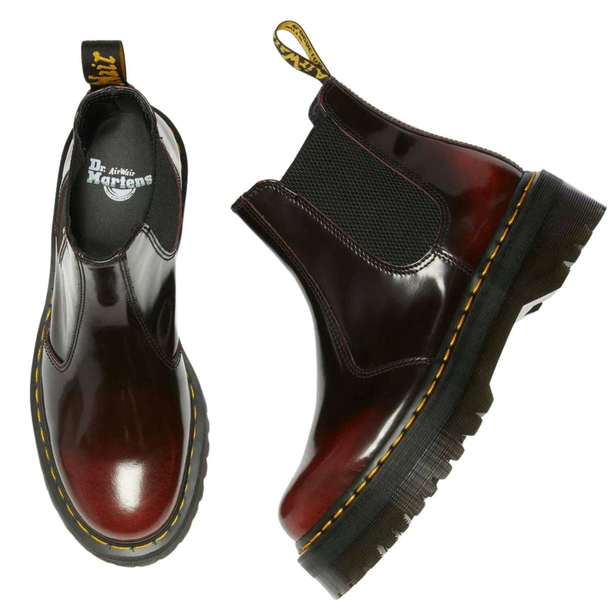 Dr. Martens 2976 Arcadia Quad Chelsea Leather Platform Boots in Cherry Red
