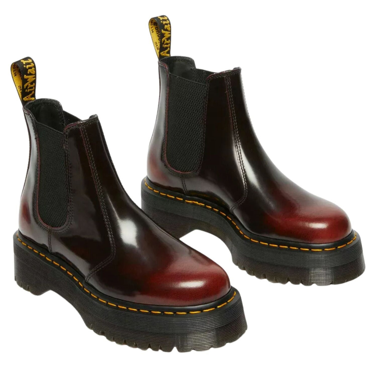Dr. Martens 2976 Arcadia Quad Chelsea Leather Platform Boots in Cherry Red