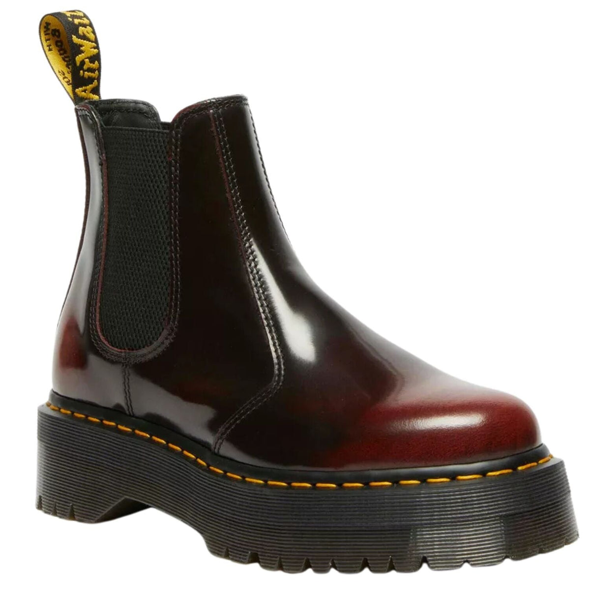 Dr. Martens 2976 Arcadia Quad Chelsea Leather Platform Boots in Cherry Red