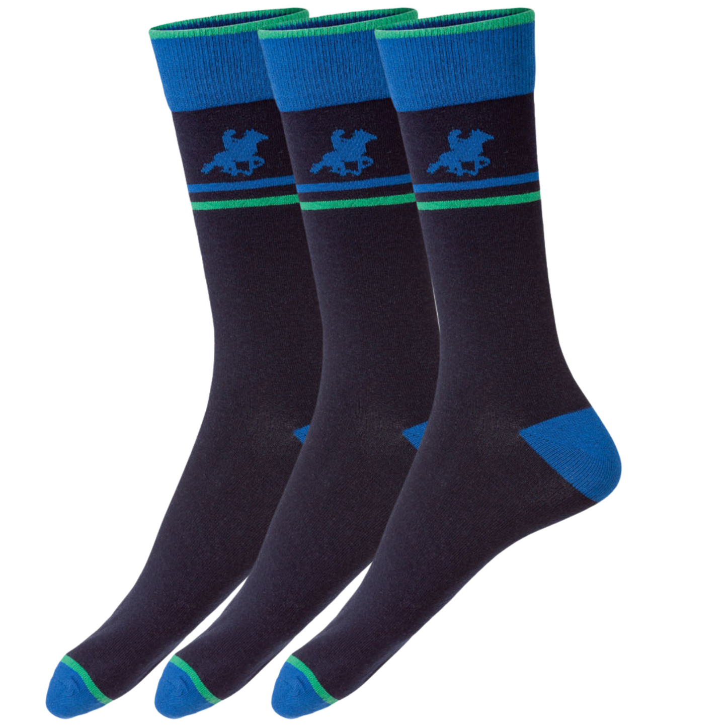 Livergy Mens Crew Socks - Navy/Green - 1 Pack of 3-0