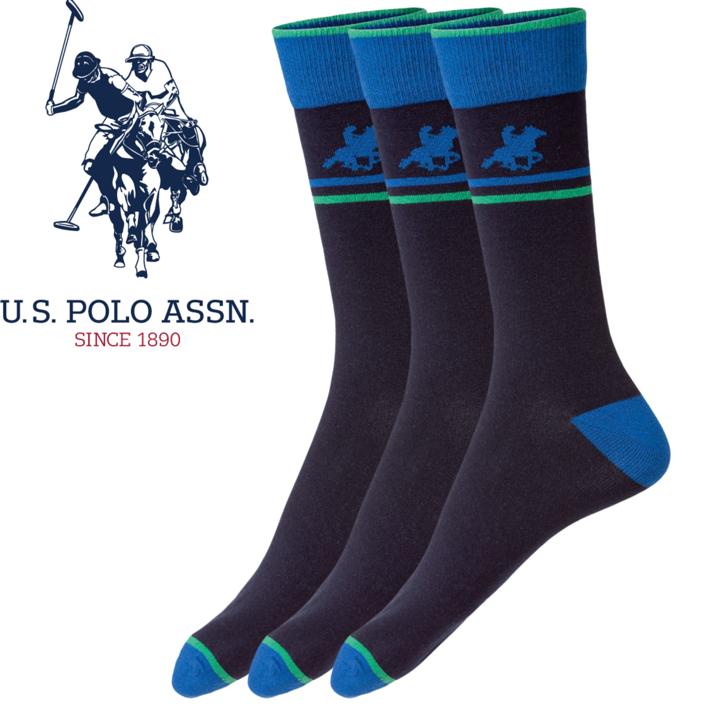 Livergy Mens Crew Socks - Navy/Green - 1 Pack of 3-1