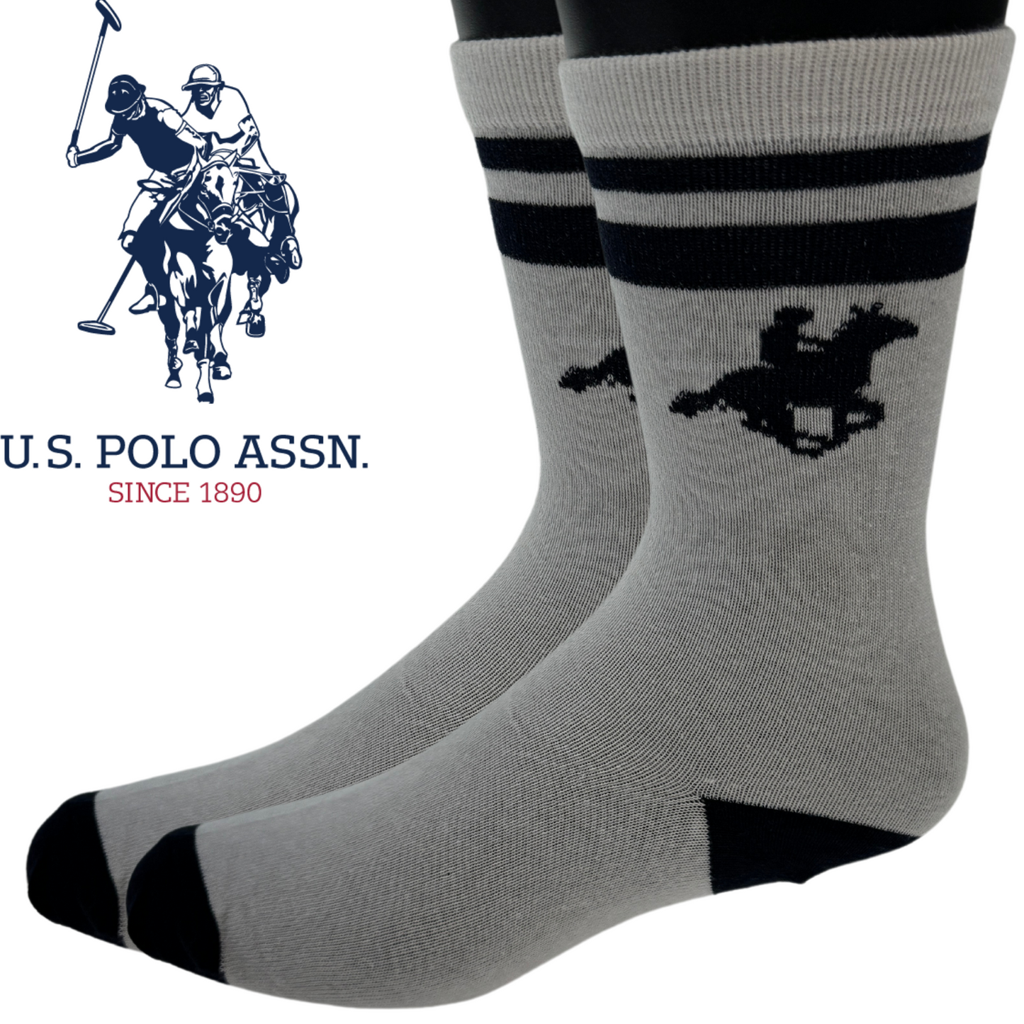 U.S. Polo Assn. Livergy Mens Crew Socks - White/Navy - 1 Pack of 3 Pairs-1