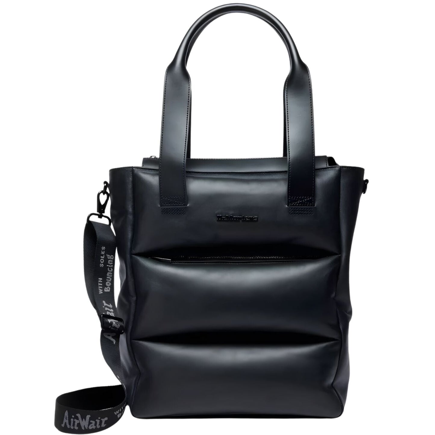 Dr. Martens Padded Leather Tote Bag Crossbody Strap Zip Closure in Black Sendal