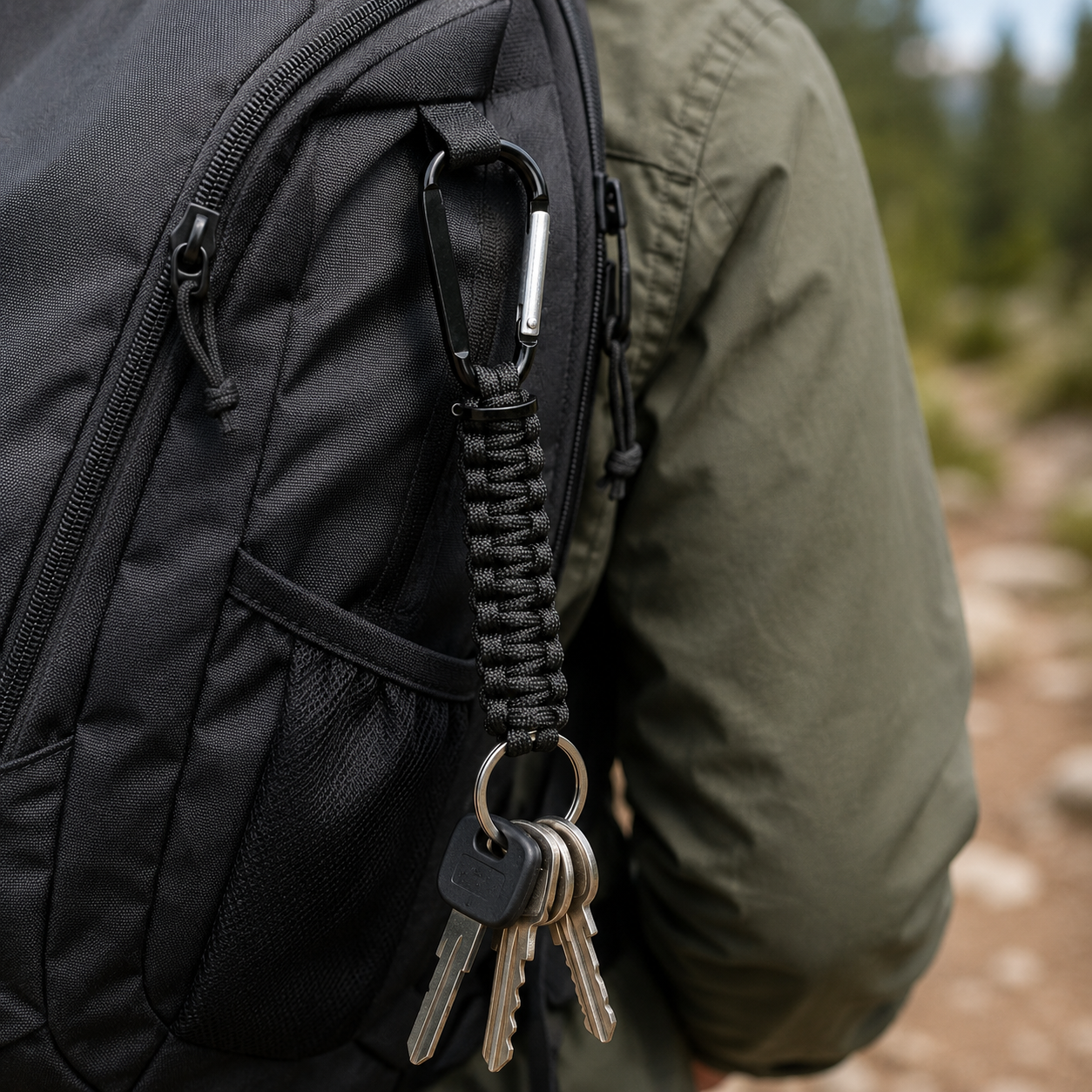 Paracord Keychain w/ Key Ring & Carabiner Clip Cable Holder