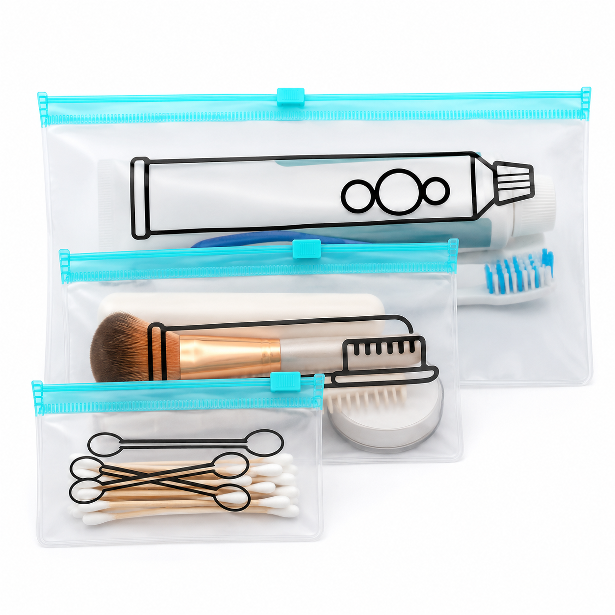 3pcs Zzip-Lock Silicone Travel Packing Organiser Bags