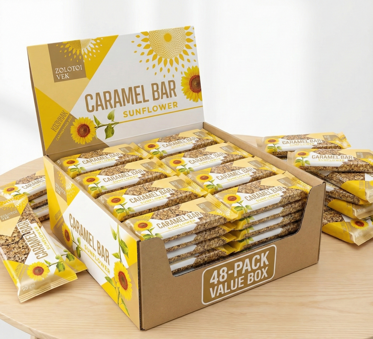 48x 60g Kozinak Sunflower Seed Caramel Snack Bar - Product of Ukraine (Zolotoi Vek)