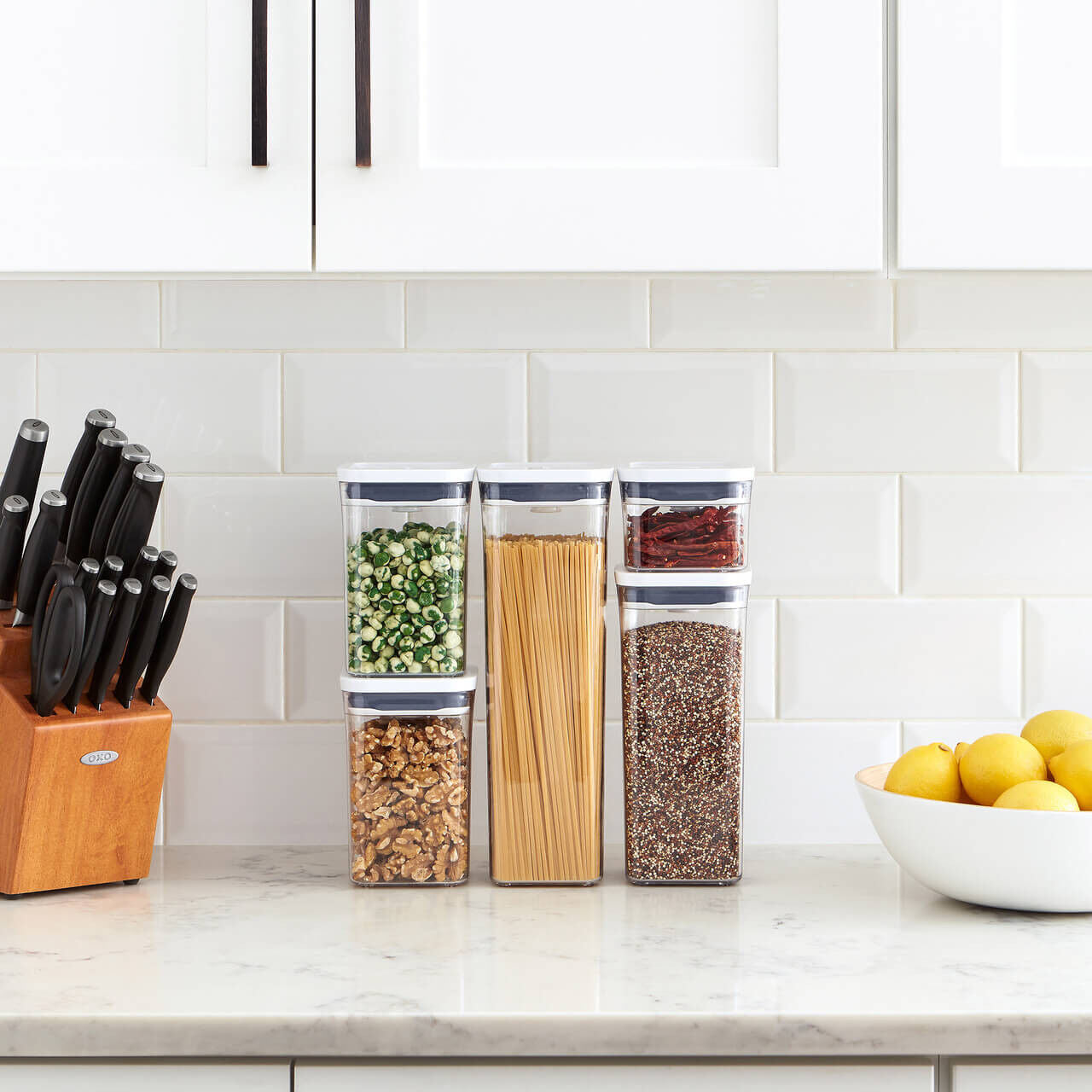 OXO Good Grips POP 2.0 5pc Container Set – Airtight Stackable BPA-Free Pantry Food Storage w/ Push Button Lid