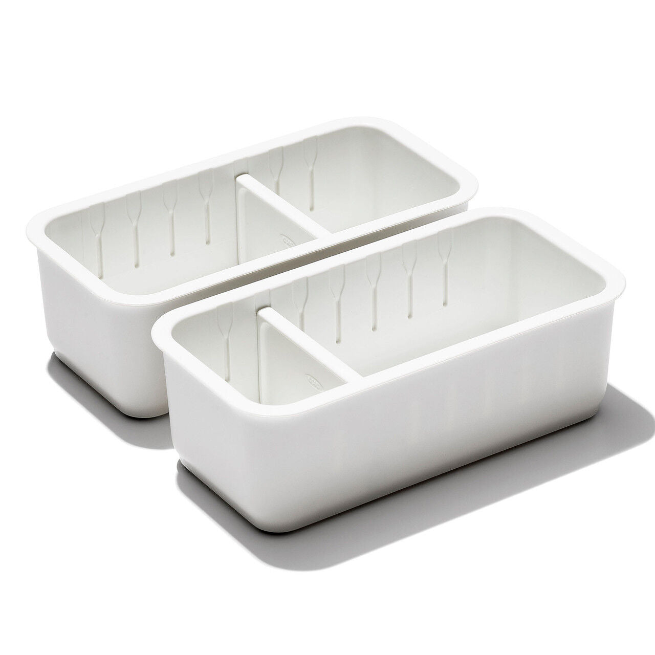 OXO 2PC Adjustable Drawer Bin Set – Expandable Storage Organizer Divider Kitchen Home