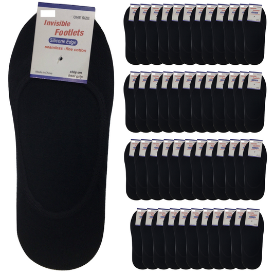 48x NO SHOW COTTON SOCKS Non Slip Heel Grip Low Cut Invisible Footlet Seamless - Charcoal