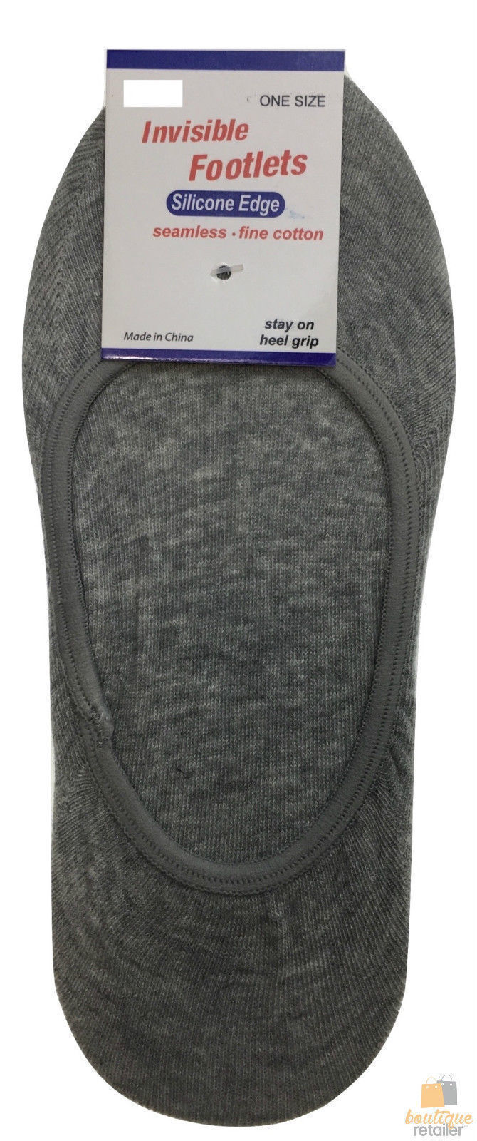 48x NO SHOW COTTON SOCKS Non Slip Heel Grip Low Cut Invisible Footlet Seamless - Grey