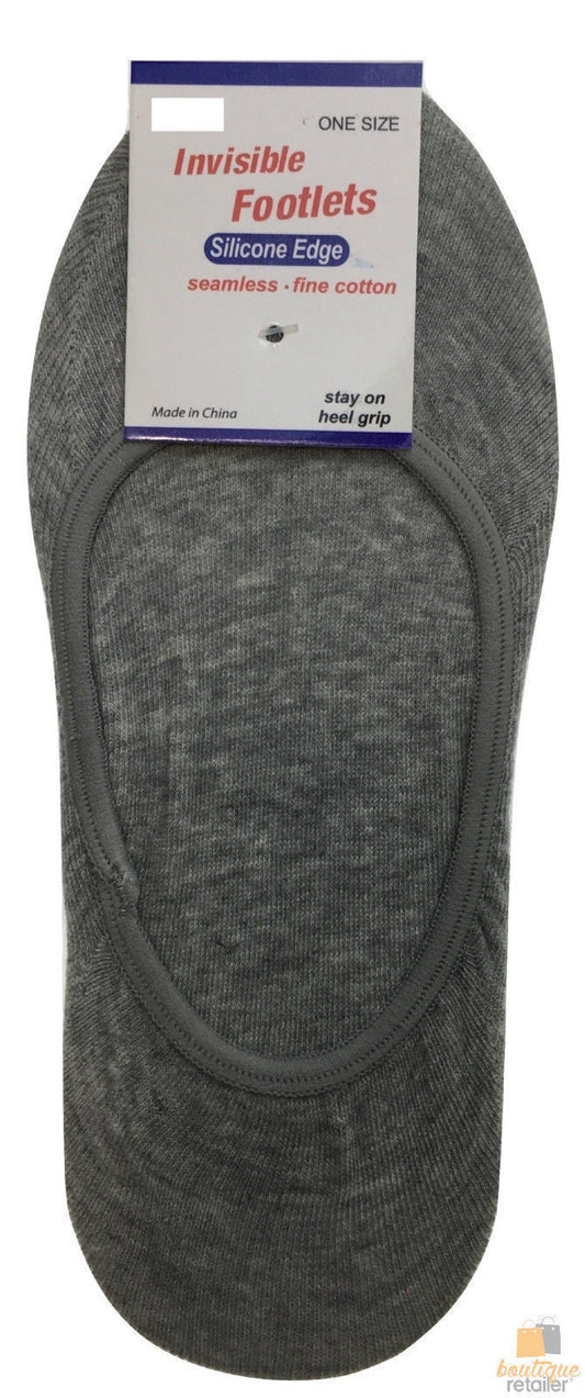48x NO SHOW COTTON SOCKS Non Slip Heel Grip Low Cut Invisible Footlet Seamless - Grey