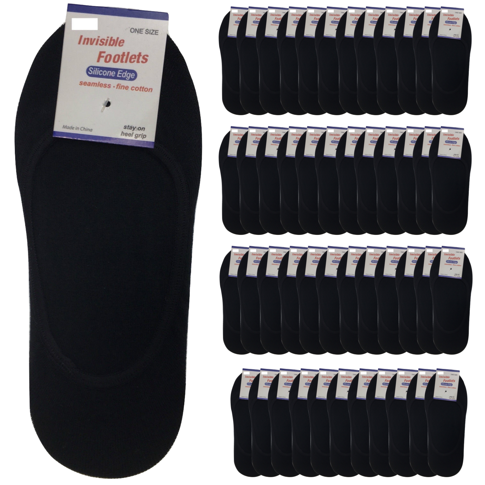 48x NO SHOW COTTON SOCKS Non Slip Heel Grip Low Cut Invisible Footlet Seamless-1