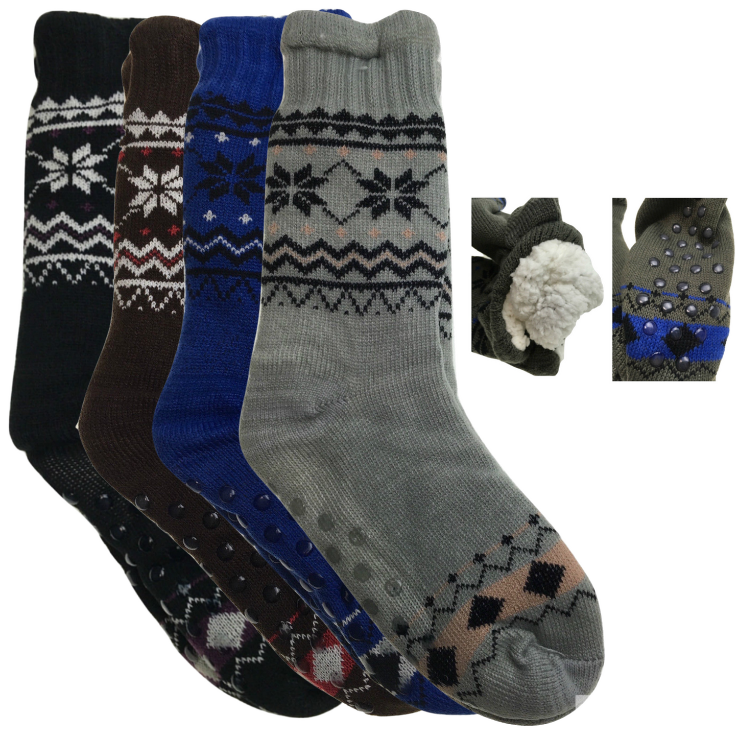 4 Pairs Mens Non Slip Thick Fur Warm Winter Bed Socks Thermal Warm Cushion BULK-0