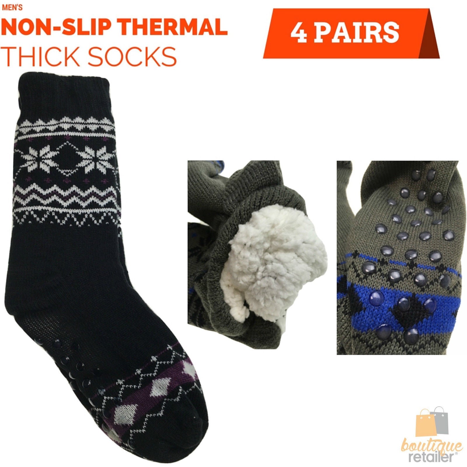 4 Pairs Mens Non Slip Thick Fur Warm Winter Bed Socks Thermal Warm Cushion BULK-1