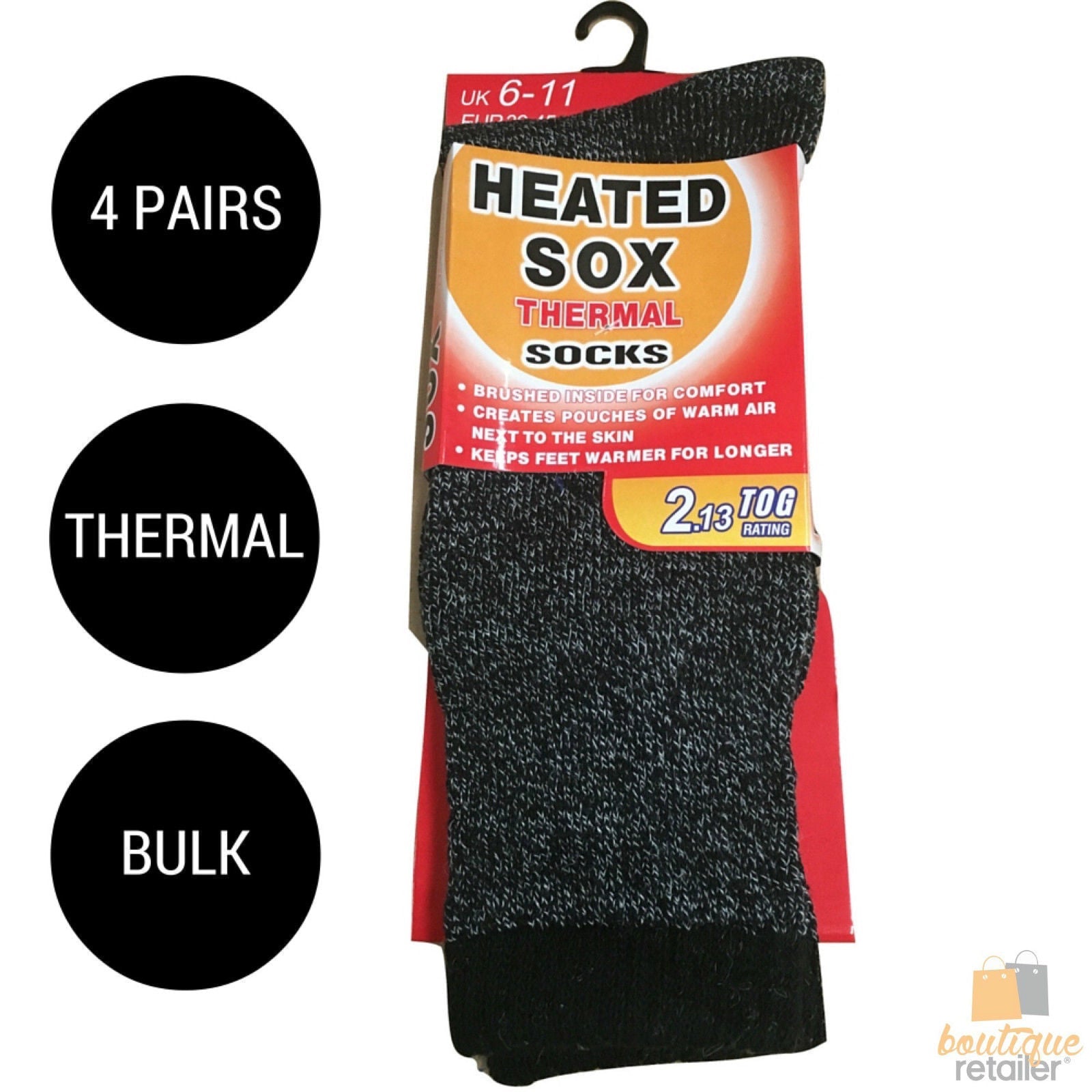 4 Pairs Mens THERMAL HEATED SOCKS Warm Winter Comfort Mens Work Sox Ski BULK - 6-11 UK-1