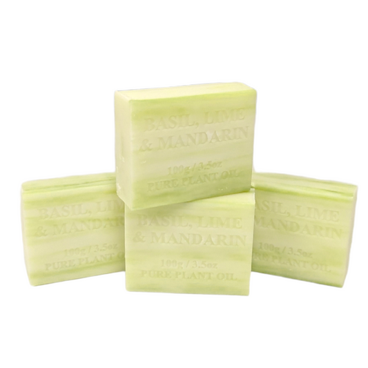 4x 100g Plant Oil Soap Basil Lime Mandarin Scent Pure Natural Vegetable Base Bar-0