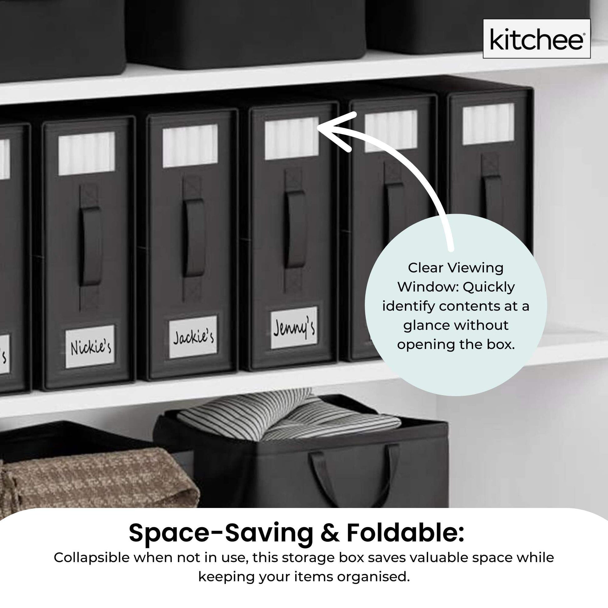 4x Kitchee Foldable Bed Sheet Storage Box – Linen & Closet Organiser Black-3