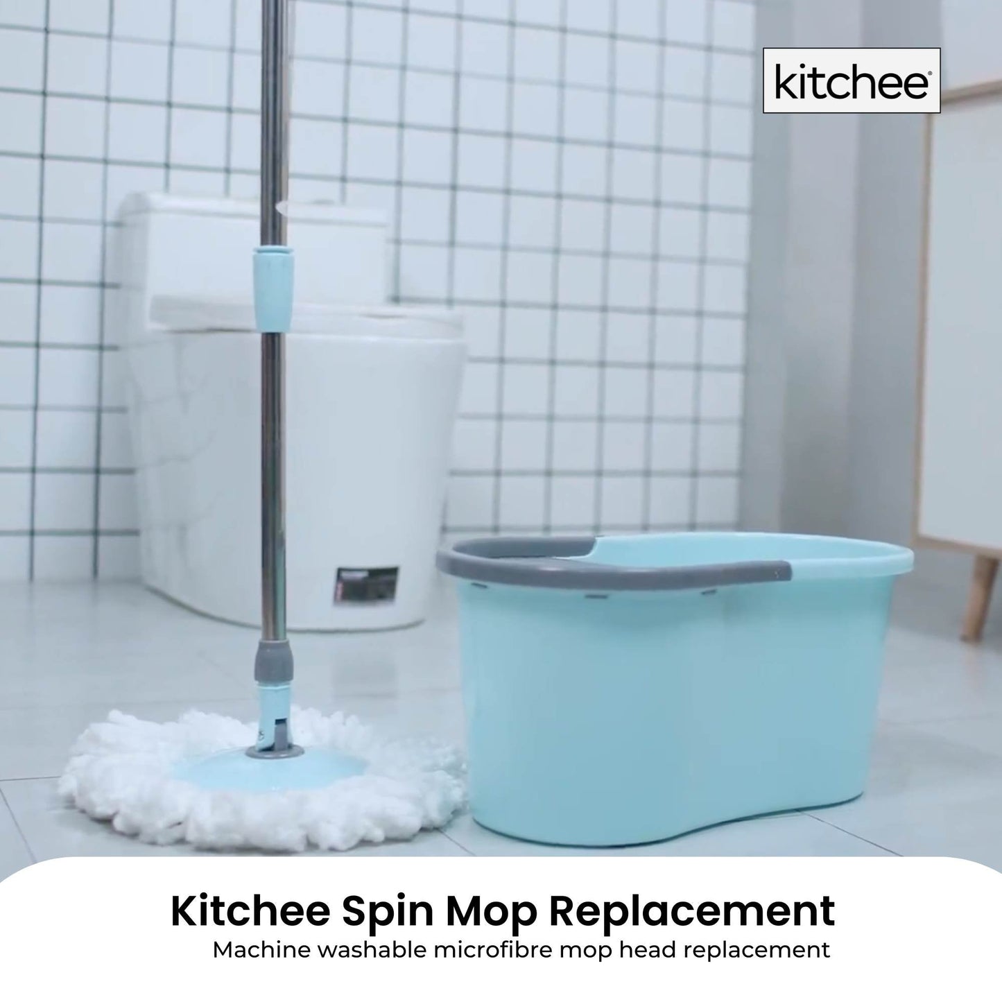 4x Kitchee Microfibre Mop Head Replacement for Kitchee Spin Mop - White Round-1