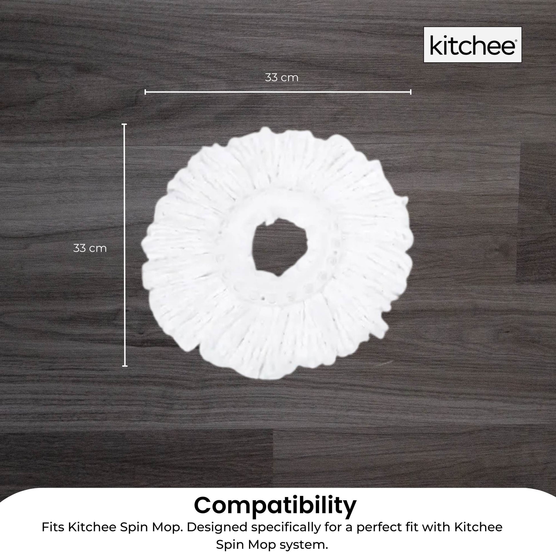4x Kitchee Microfibre Mop Head Replacement for Kitchee Spin Mop - White Round-3
