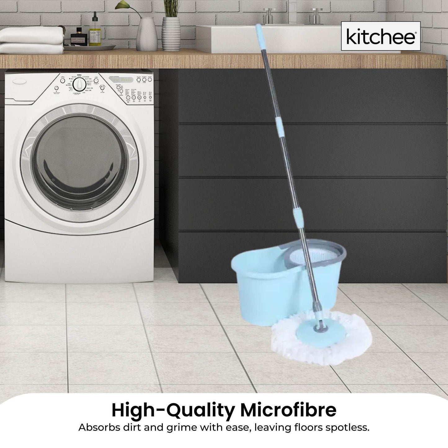 4x Kitchee Microfibre Mop Head Replacement for Kitchee Spin Mop - White Round-4