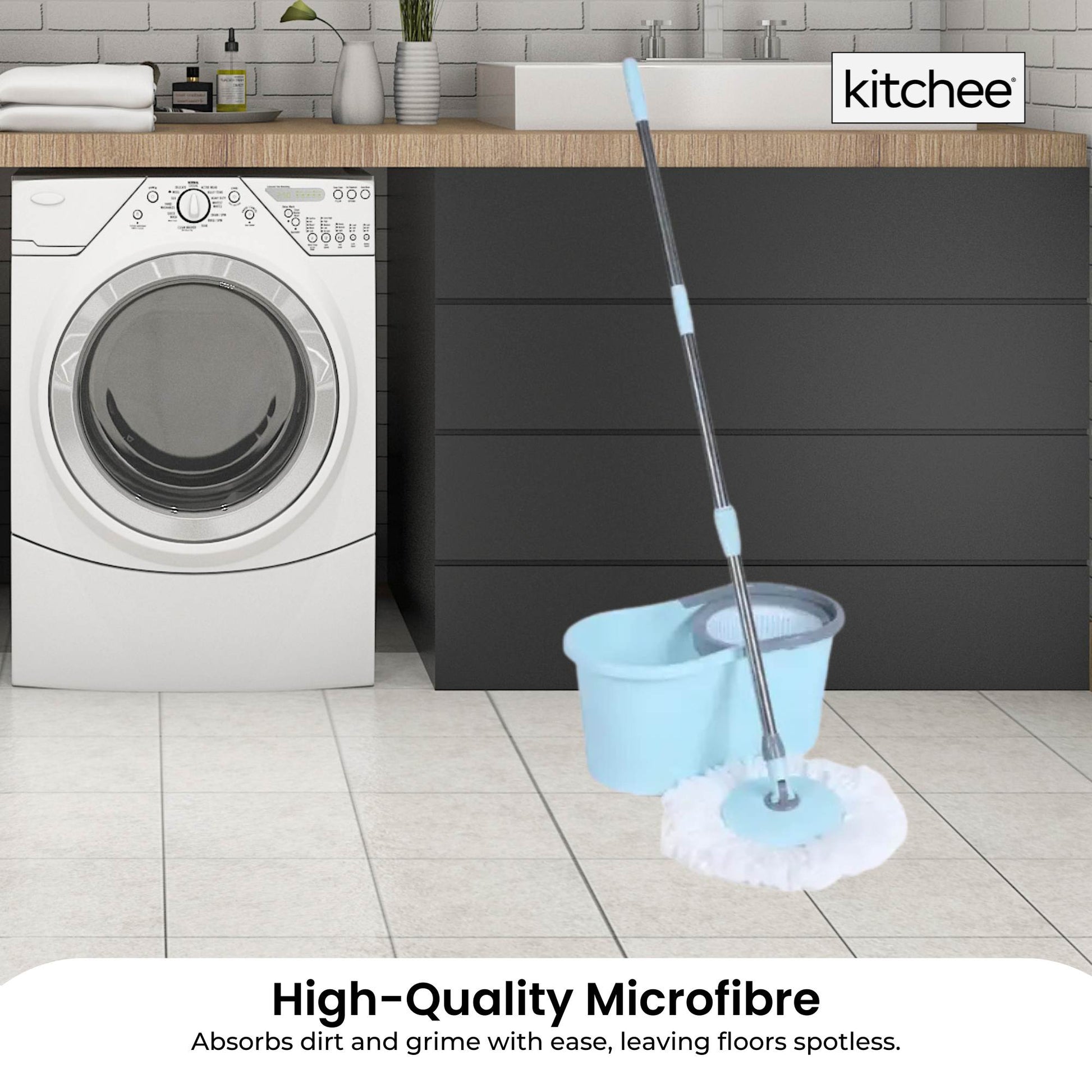 4x Kitchee Microfibre Mop Head Replacement for Kitchee Spin Mop - White Round-4