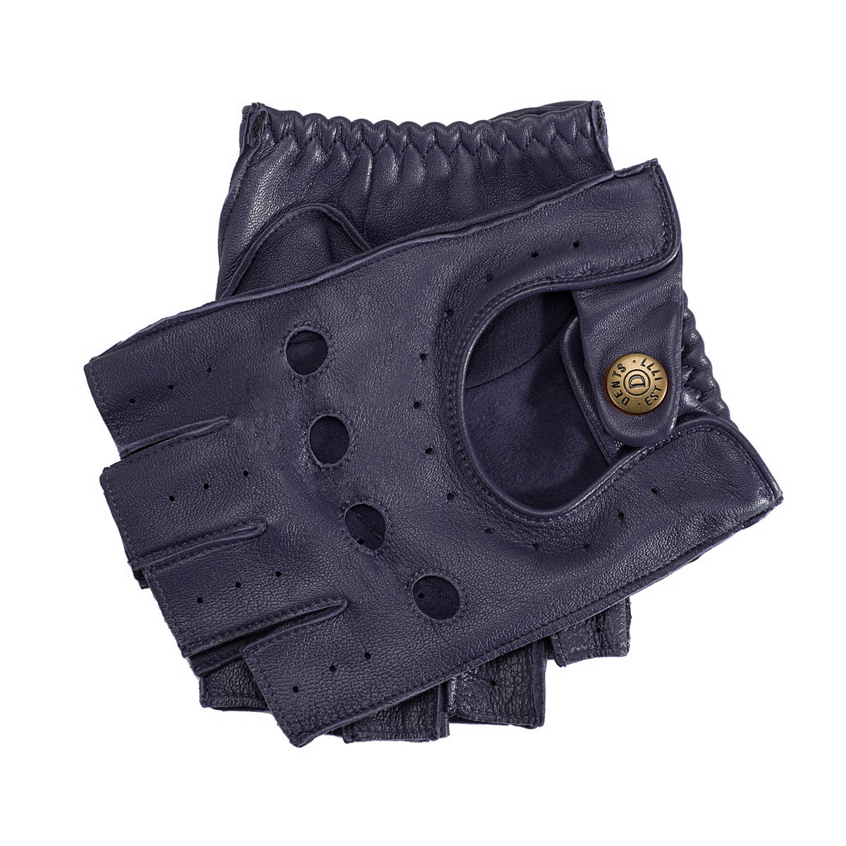 Dents Snetterton Mens Fingerless Leather Driving Gloves - Navy-0