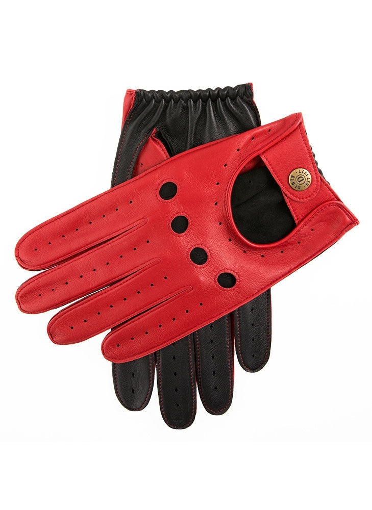 Dents Waverley Mens Leather Driving Gloves Luxury - Berry/Black-5