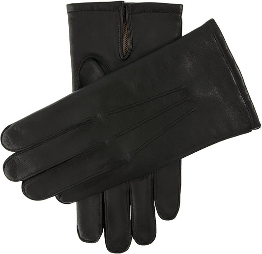 Dents Mens Leather Keston Gloves w/ Palm Vent & 3-Point Stitch Detail - Black