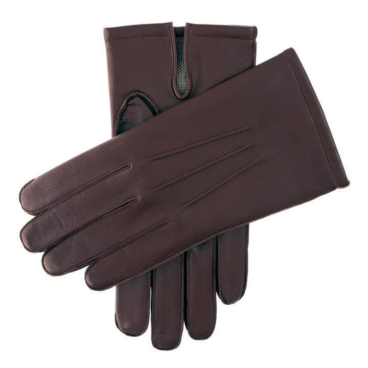 Dents Mens Leather Keston Gloves w/ Palm Vent & 3-Point Stitch Detail - Brown