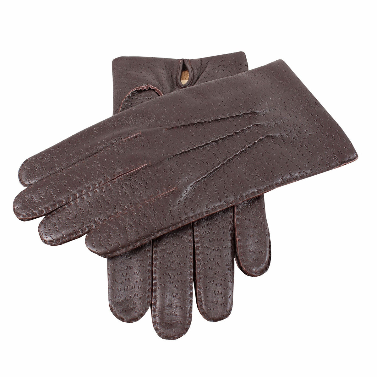 Kent Mens Perforated Leather Gloves 3 Point Stitch Palm Vent Lined - Brown