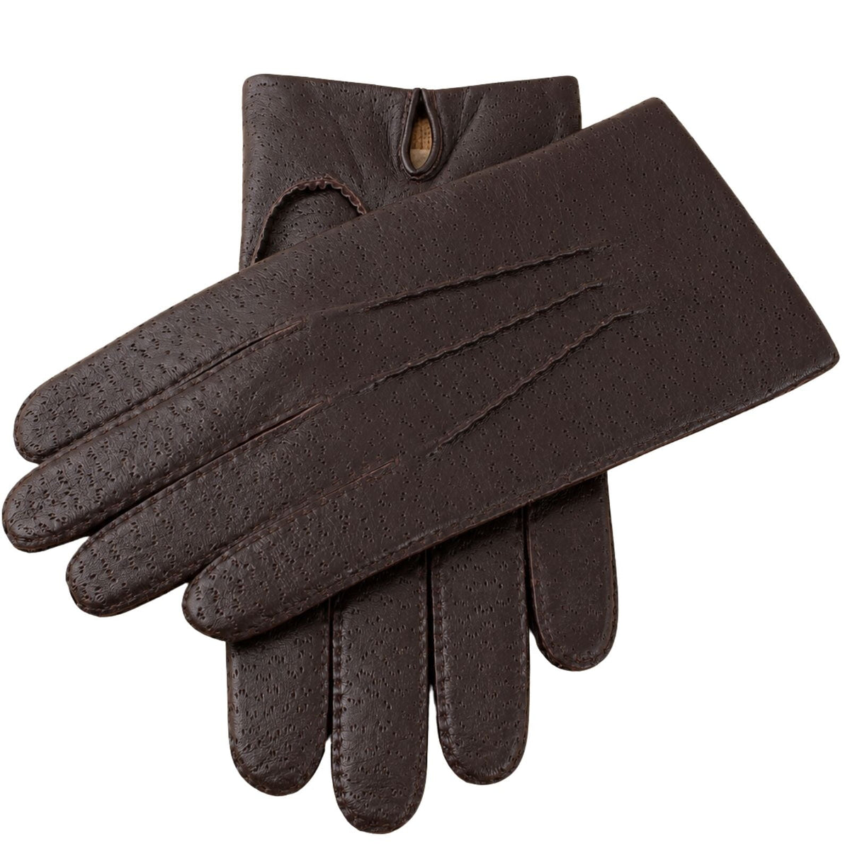 Kent Mens Perforated Leather Gloves 3 Point Stitch Palm Vent Lined - Brown