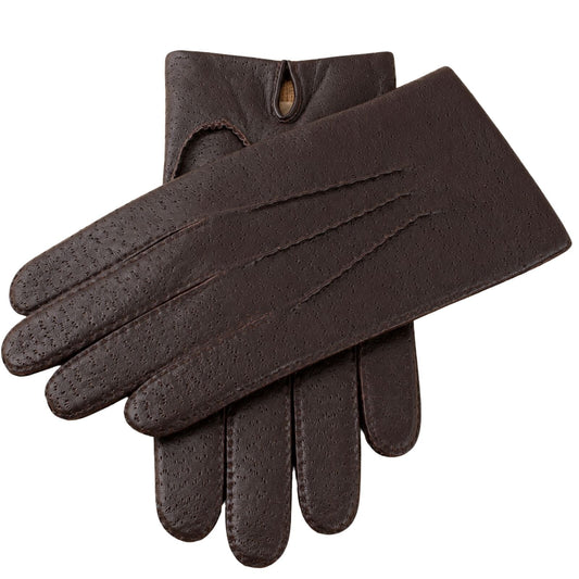 Kent Mens Perforated Leather Gloves 3 Point Stitch Palm Vent Lined - Brown