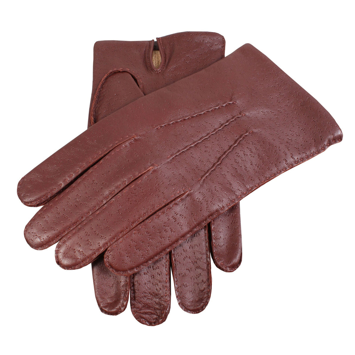 Kent Mens Perforated Leather Gloves 3 Point Stitch Palm Vent Lined - English Tan