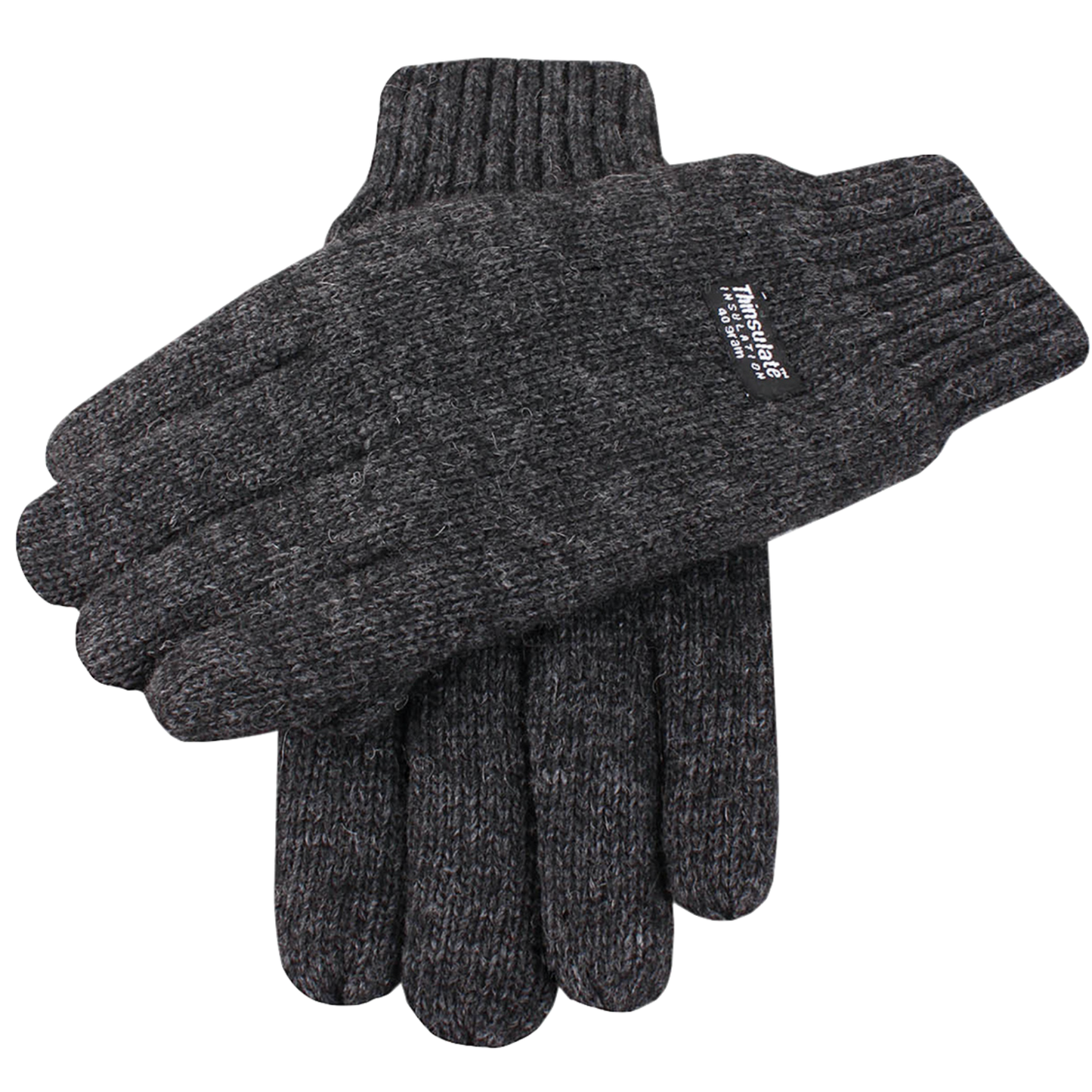 Dents Mens 3M Thinsulate Lined Wool Knit Gloves - Charcoal (Rib Cuff)-5