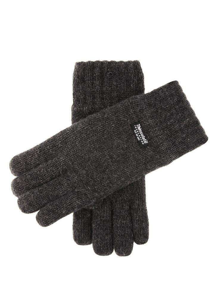 Dents Mens 3M Thinsulate Lined Wool Knit Gloves - Charcoal (Rib Cuff)-0