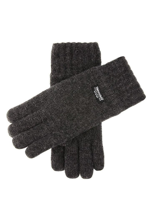 Dents Mens 3M Thinsulate Lined Wool Knit Gloves - Charcoal (Rib Cuff)-0