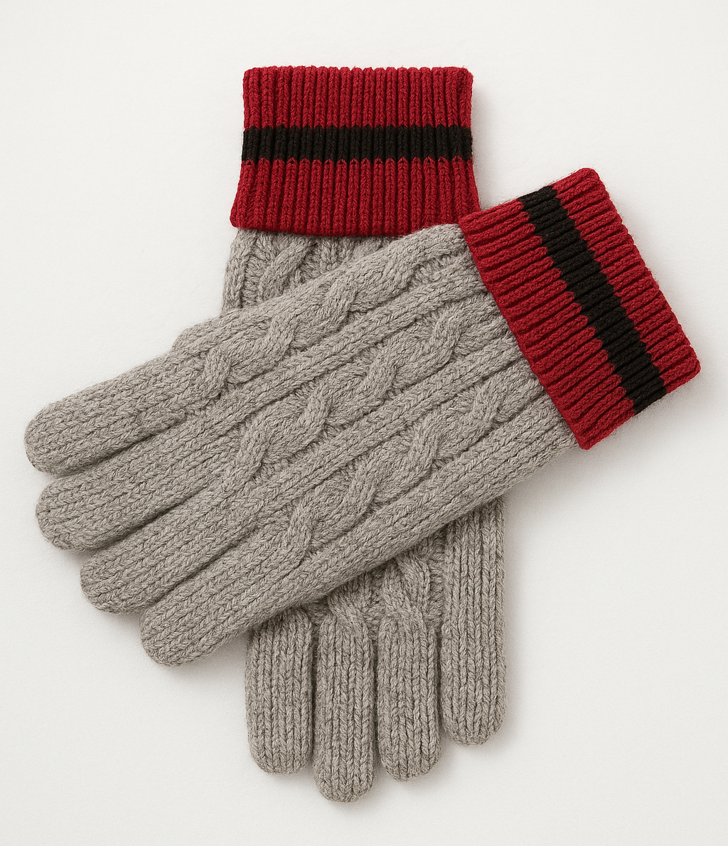 Dents Holwick Mens Cable Knit Gloves - Grey/Burgundy-0