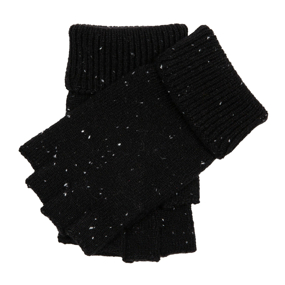 Dents Mens Fingerless Wool Blend Knitted Gloves w/ Marl Yarn in Black