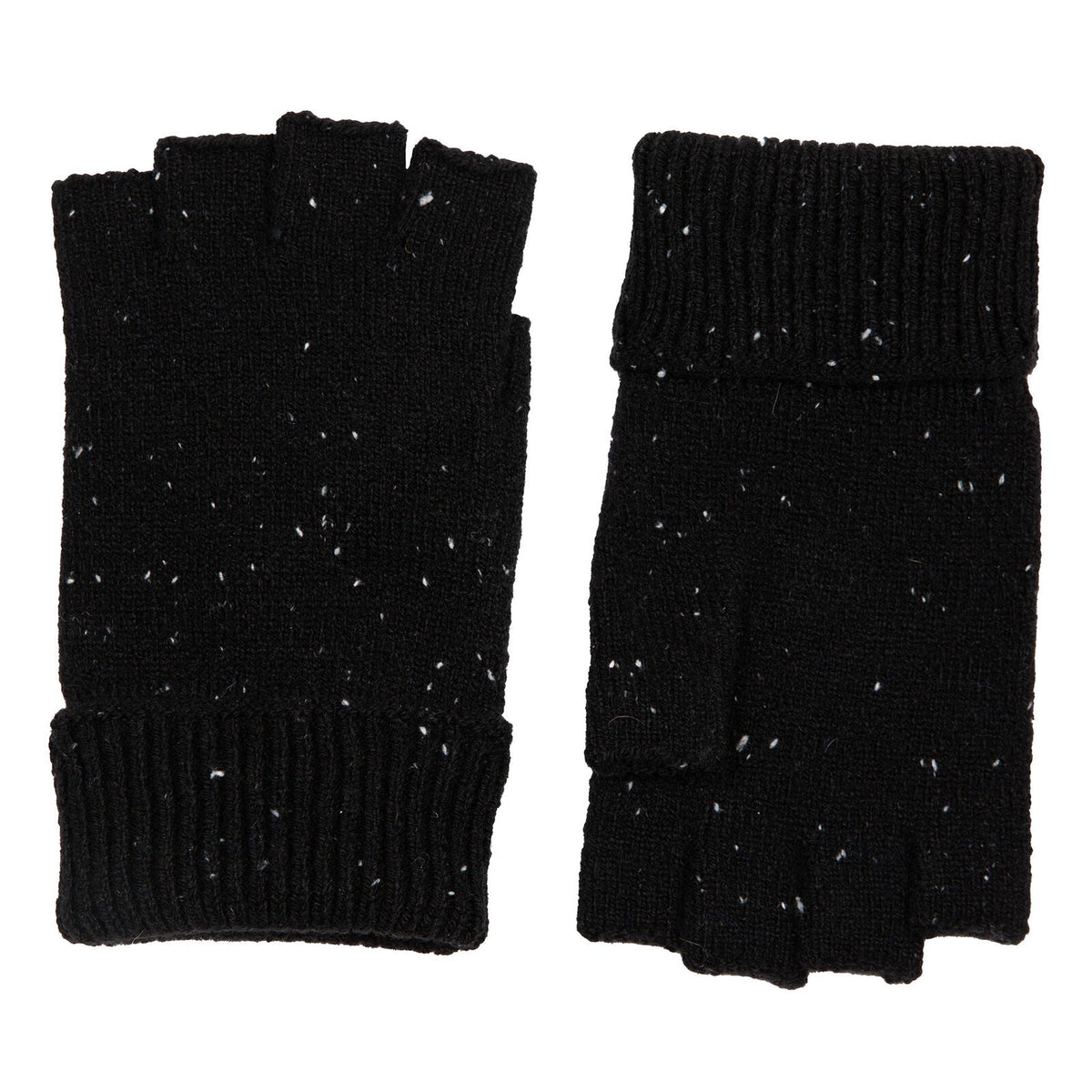 Dents Mens Fingerless Wool Blend Knitted Gloves w/ Marl Yarn in Black