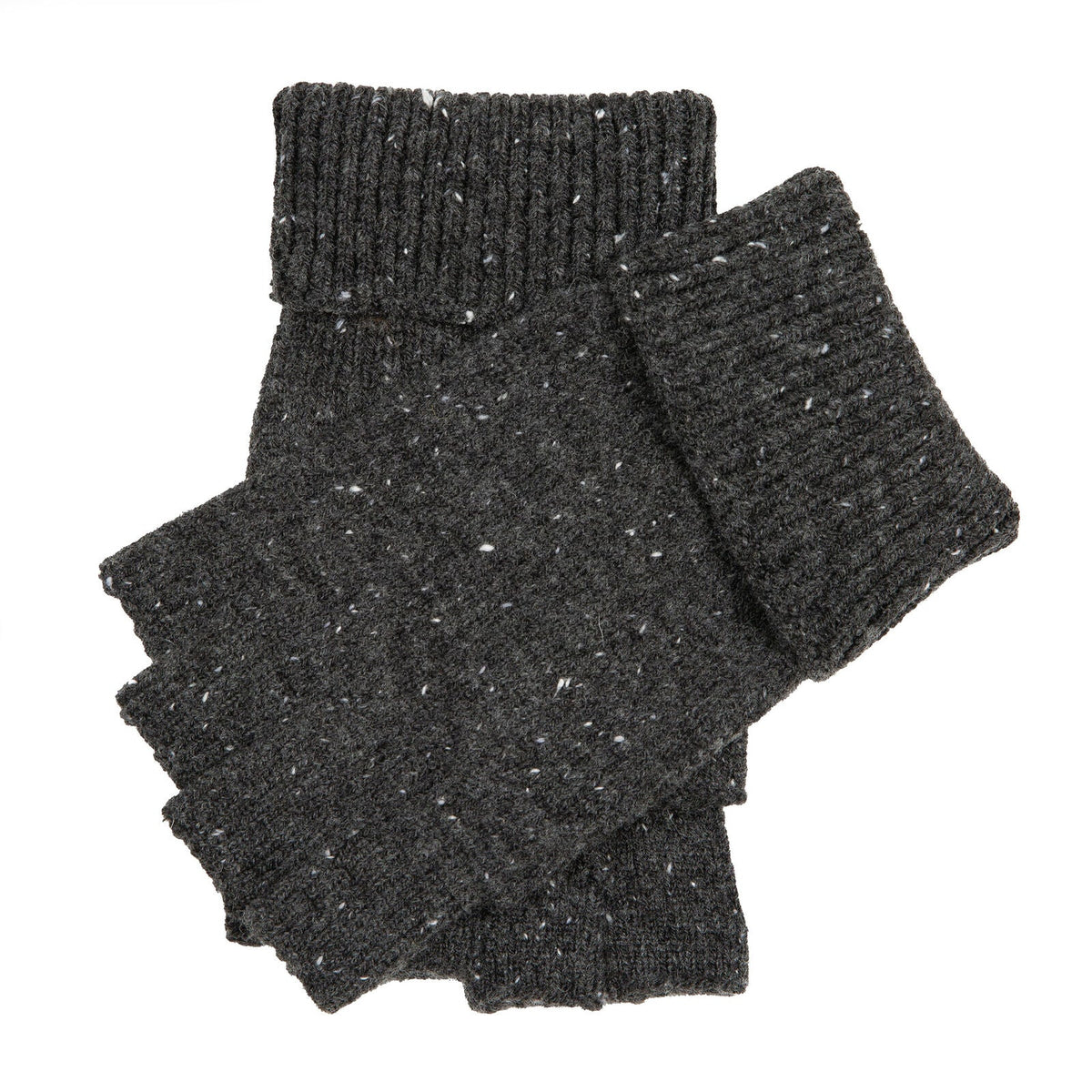 Dents Mens Fingerless Wool Blend Knitted Gloves w/ Marl Yarn in Charcoal