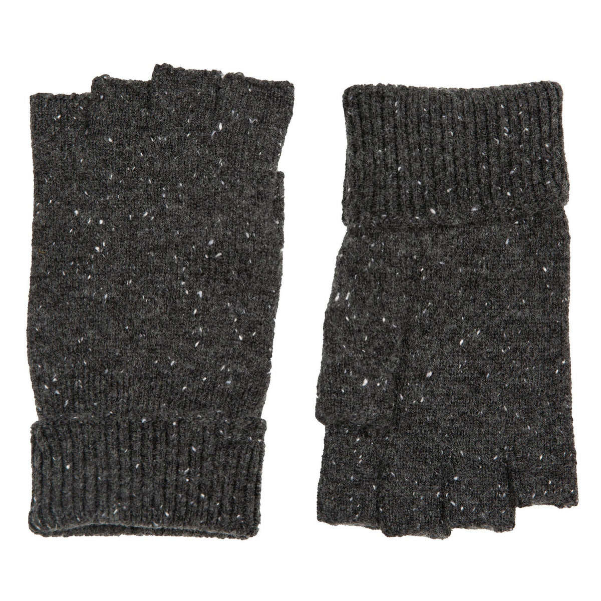 Dents Mens Fingerless Wool Blend Knitted Gloves w/ Marl Yarn in Charcoal