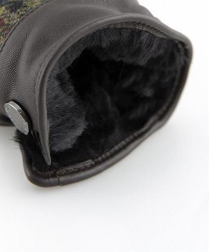 Dents Mens Faux Fur Lined Abraham Moon Dogtooth & Leather Gloves - Black/Slate-4