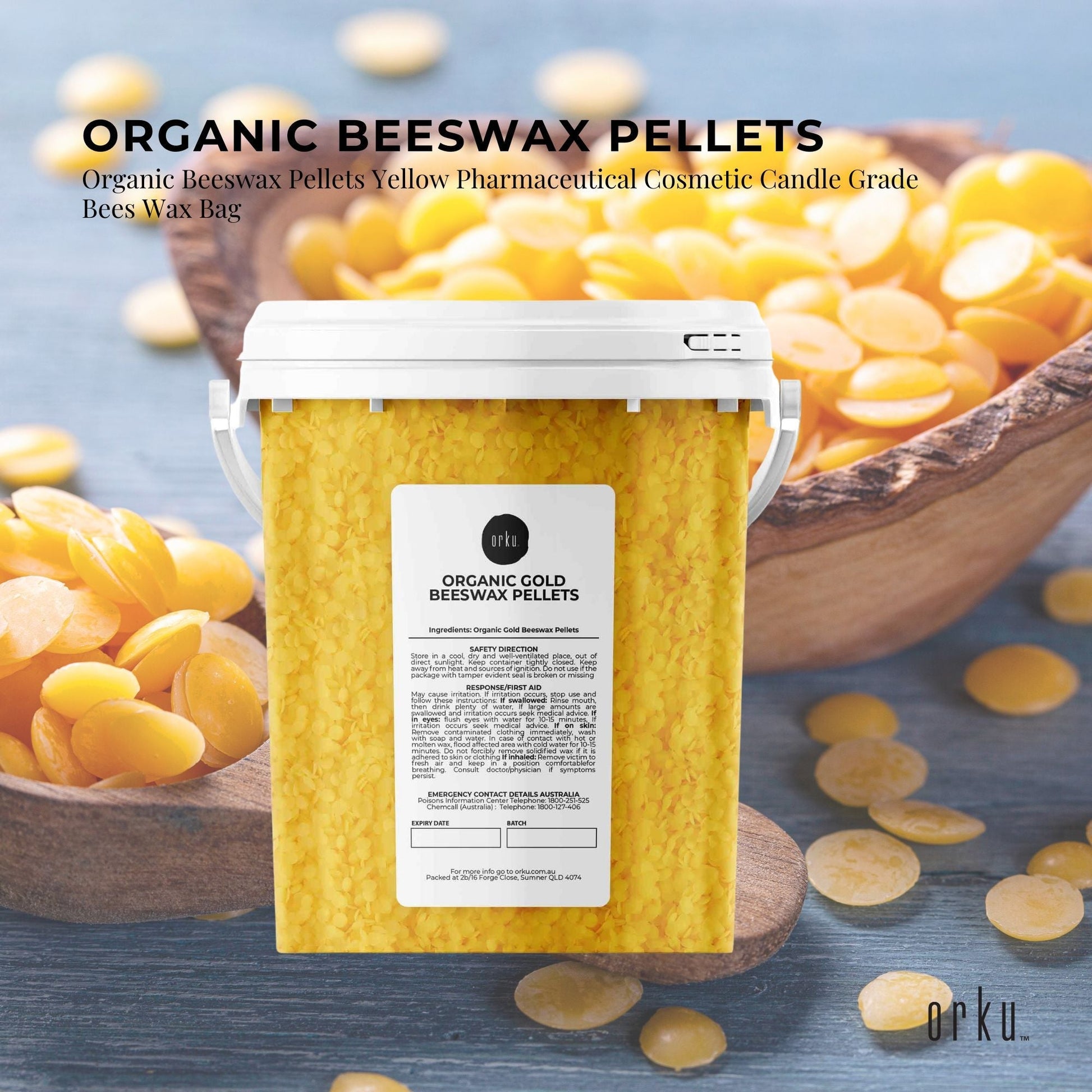 500g Orku Organic Beeswax Pellets Yellow Tub - Cosmetic Quality Pure Bees Wax-3