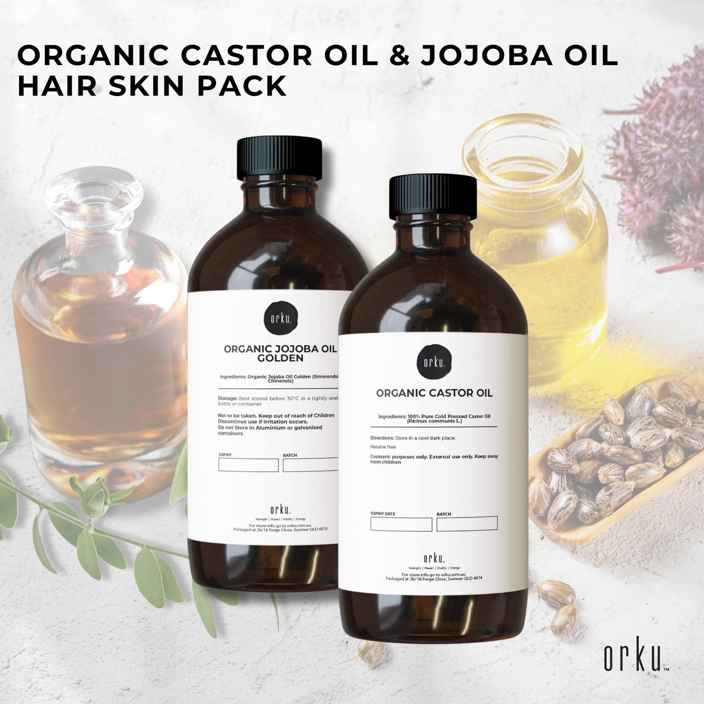 500ml Organic Castor Oil and 500ml Organic Jojoba Oil Pack - Hair Skin-1