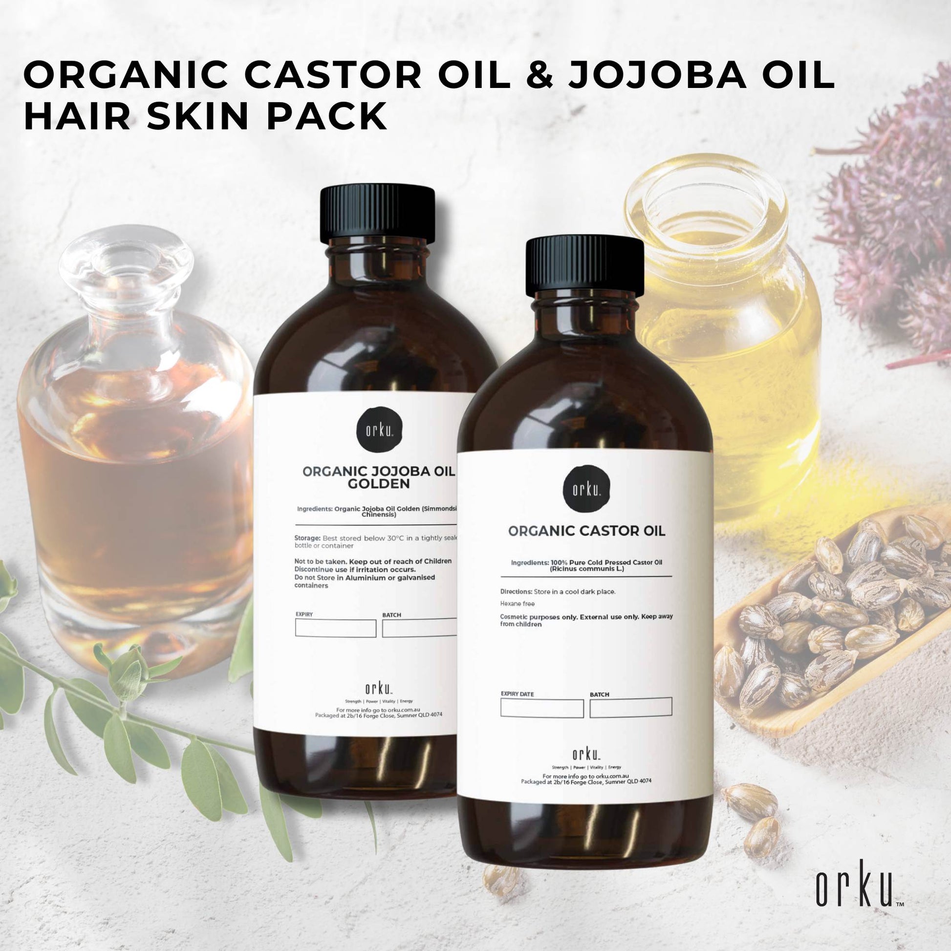 500ml Organic Castor Oil and 500ml Organic Jojoba Oil Pack - Hair Skin-1