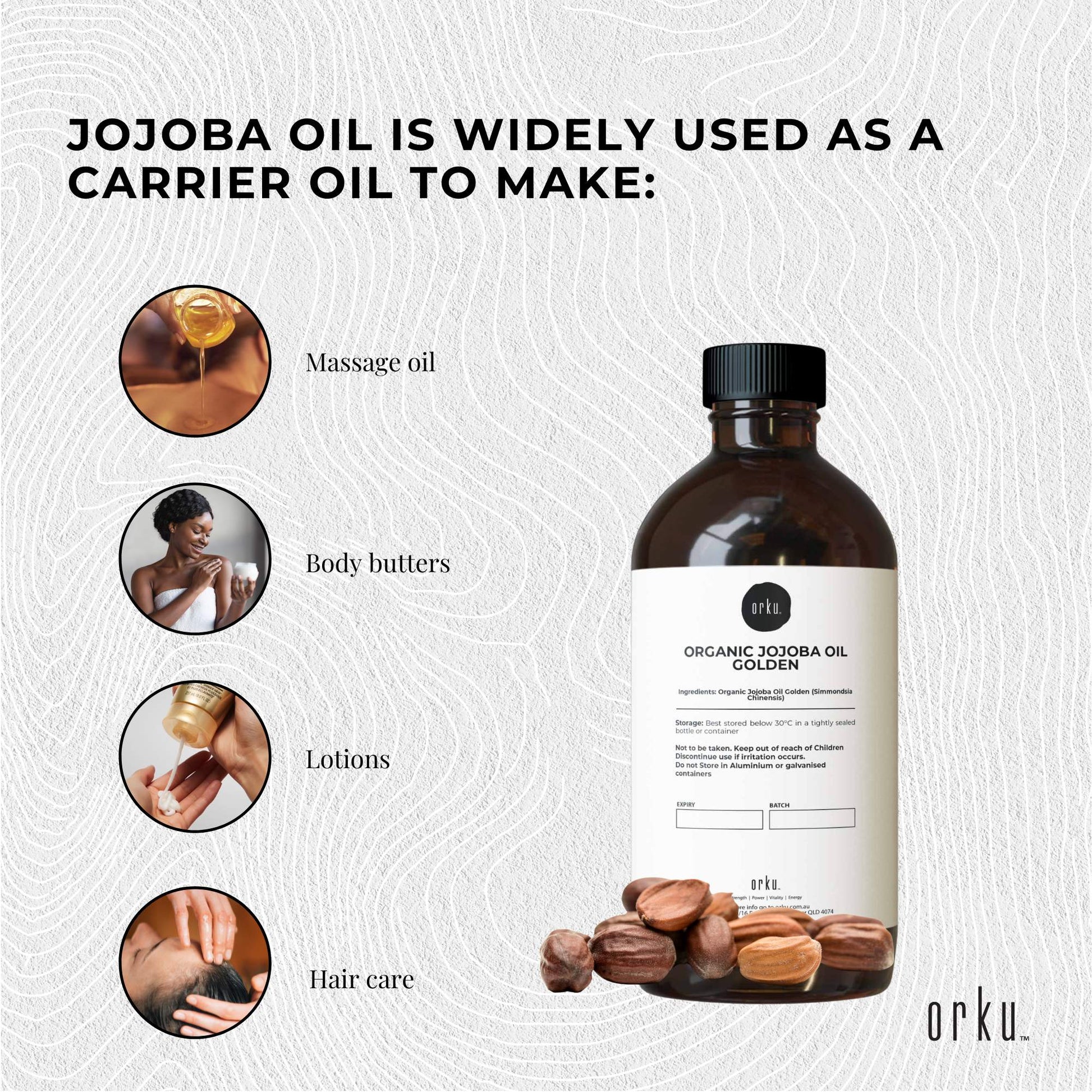 500ml Organic Jojoba Oil - Golden Pure Cold Pressed Seed For Hair Skin Nails-2
